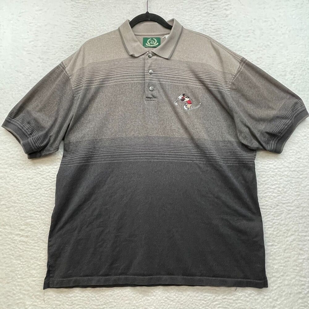 Disney Golf Collection Shirt Mens Extra Large Gray Striped Mickey Mouse Retro